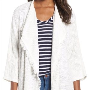 Caslon Drape Front Fringe Cardigan